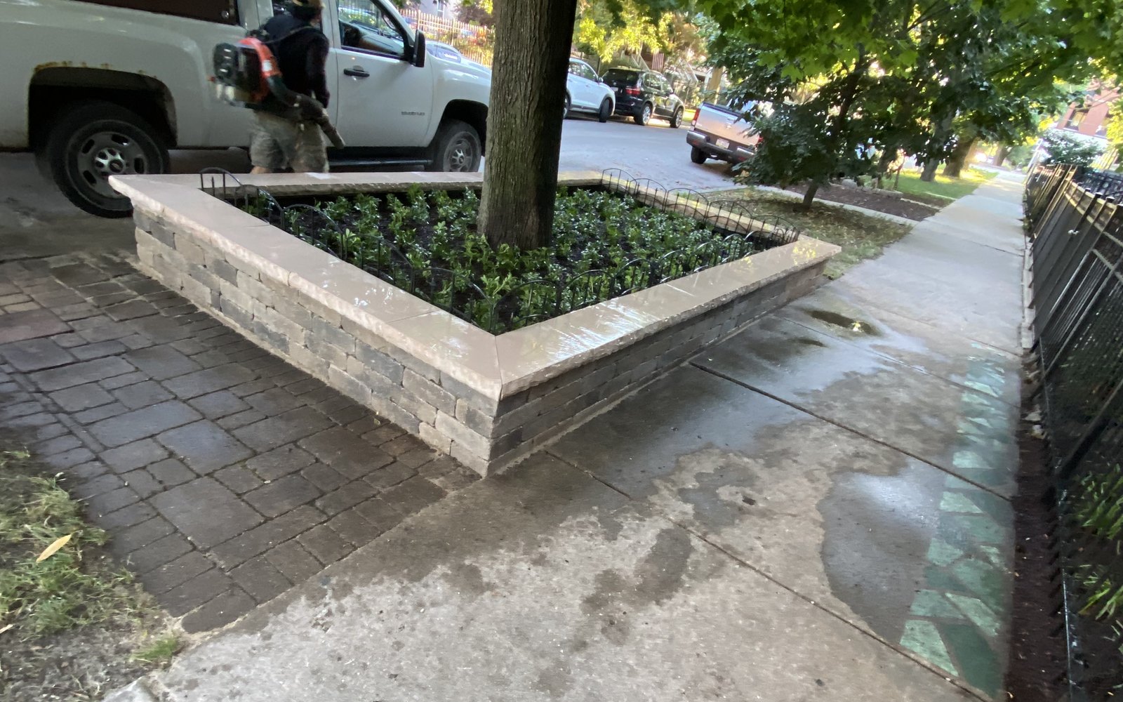 Raised stone landscape bed